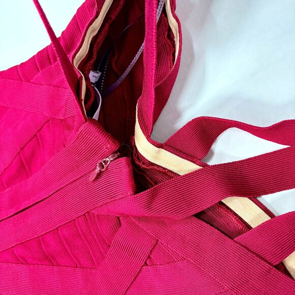 Herve Leger Burgundy Red Double Strap Bodice Bandage Bodycon Mini Dress XS - Picture 9 of 13